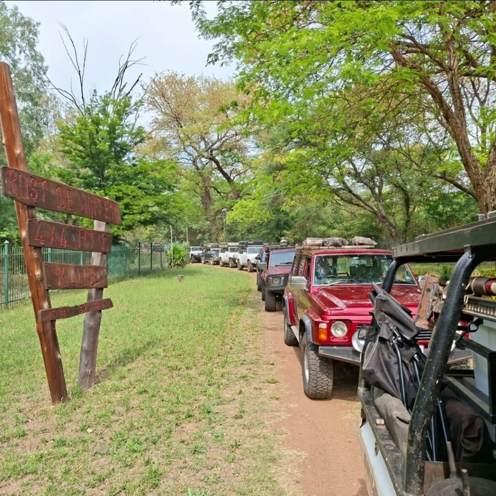 The Bundu convoy lined up beneath the trees