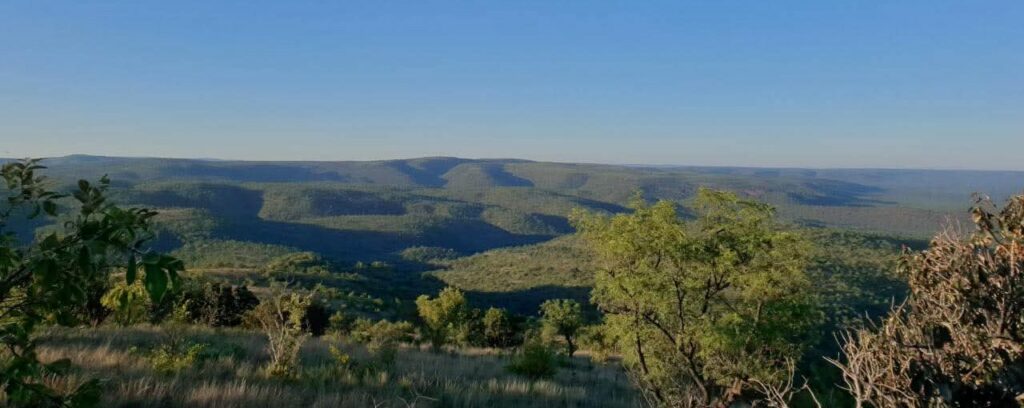 A wide view across the mountain valleys
